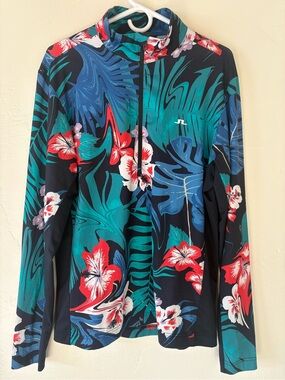 J.Lindeberg Golf Shirt Mid Layer Hibiscus Print Women L Resort Floral Hawaii